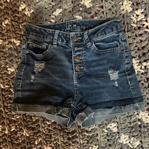 No boundaries Dark Blue High-Rise Button-Front Jean Shorts